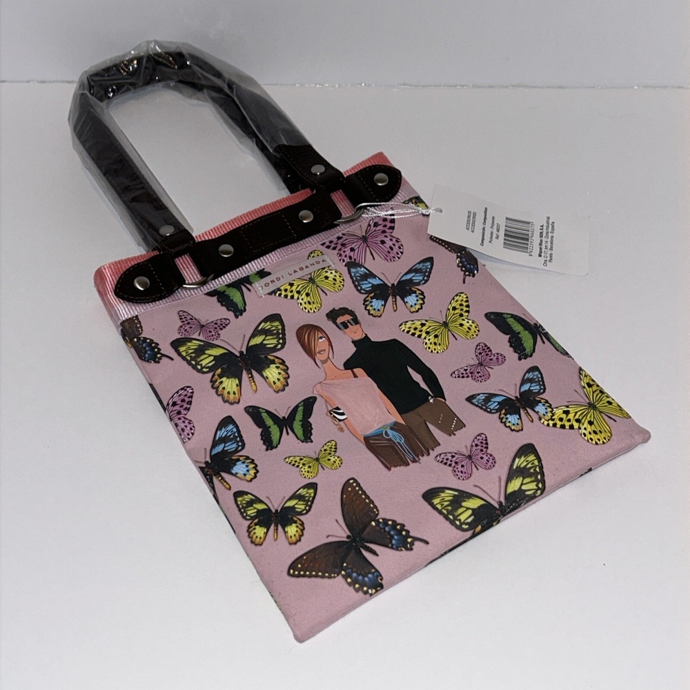 Jordi Labanda Pink Butterfly Tote Bag Small Graphic Print Silver Hardware NWT